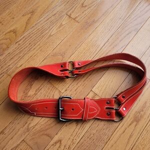Norma Kamali Belt Red Leather Western Cross Designer Belt